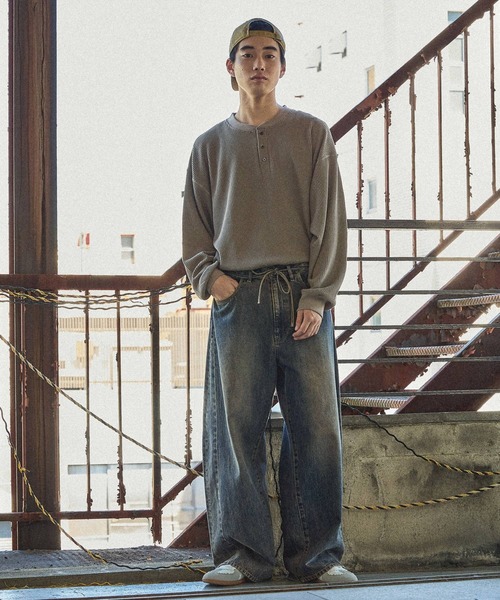 niko and...（ニコアンド）の「ワッフルヘンリーロンT（Tシャツ/カットソー・メンズ・オフホワイト/ブラック/ベージュ・LARGE/MEDIUM）」の9枚目の写真