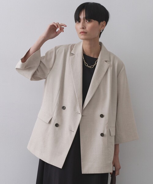 OPAQUE.CLIP（オペークドットクリップ）の「リネンライクダブルジャケット【洗える】（テーラードジャケット・レディース・ブラック/ライトベージュ/ブラウン系その他・38/40/42）」の3枚目の写真