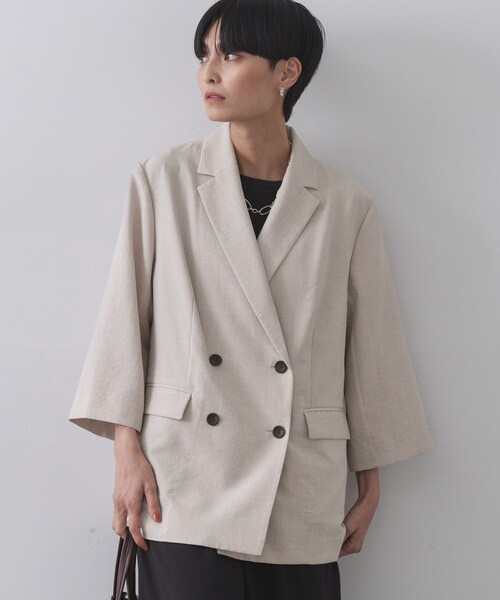 OPAQUE.CLIP（オペークドットクリップ）の「リネンライクダブルジャケット【洗える】（テーラードジャケット・レディース・ブラック/ライトベージュ/ブラウン系その他・38/40/42）」の8枚目の写真