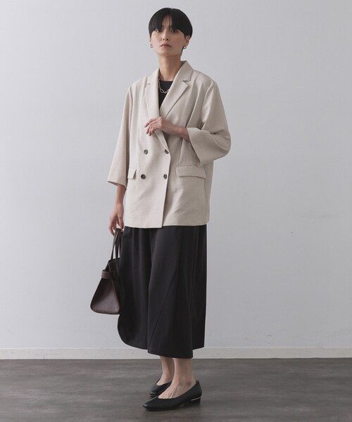 OPAQUE.CLIP（オペークドットクリップ）の「リネンライクダブルジャケット【洗える】（テーラードジャケット・レディース・ブラック/ライトベージュ/ブラウン系その他・38/40/42）」の9枚目の写真