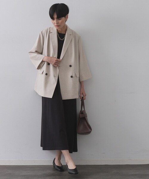 OPAQUE.CLIP（オペークドットクリップ）の「リネンライクダブルジャケット【洗える】（テーラードジャケット・レディース・ブラック/ライトベージュ/ブラウン系その他・38/40/42）」の10枚目の写真