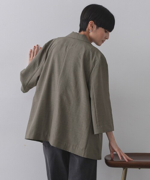 OPAQUE.CLIP（オペークドットクリップ）の「リネンライクダブルジャケット【洗える】（テーラードジャケット・レディース・ブラック/ライトベージュ/ブラウン系その他・38/40/42）」の12枚目の写真