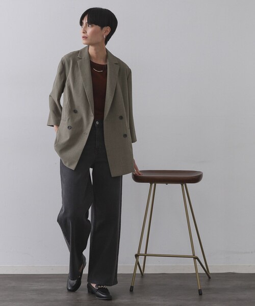 OPAQUE.CLIP（オペークドットクリップ）の「リネンライクダブルジャケット【洗える】（テーラードジャケット・レディース・ブラック/ライトベージュ/ブラウン系その他・38/40/42）」の13枚目の写真