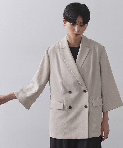 OPAQUE.CLIP（オペークドットクリップ）の「リネンライクダブルジャケット【洗える】（テーラードジャケット・レディース・ブラック/ライトベージュ/ブラウン系その他・38/40/42）」の16枚目の写真