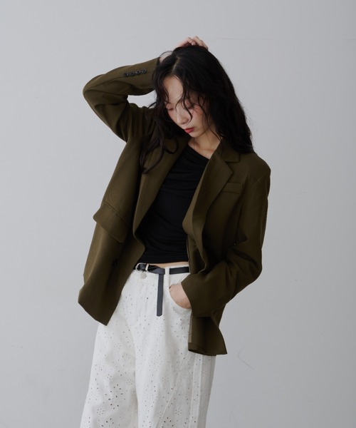 NUJOH（ヌゾ）の「Manish Tailor Jacket / マニッシュ テイラー ジャケット（テーラードジャケット・レディース・カーキ/ブラック・LARGE/MEDIUM）」の20枚目の写真