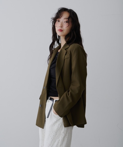 NUJOH（ヌゾ）の「Manish Tailor Jacket / マニッシュ テイラー ジャケット（テーラードジャケット・レディース・カーキ/ブラック・LARGE/MEDIUM）」の21枚目の写真