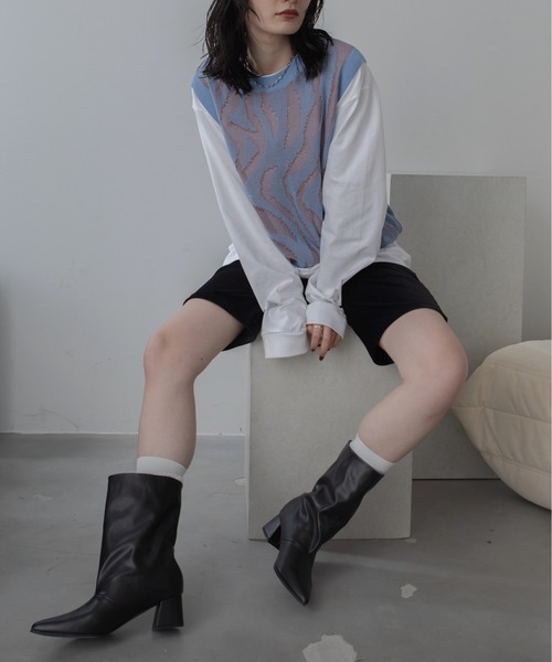 VACANCY（ヴァカンシー）の「ワイドポインテッドトゥブーツ（ブーツ・レディース・ブラック/ベージュ・MEDIUM/LARGE）」の12枚目の写真