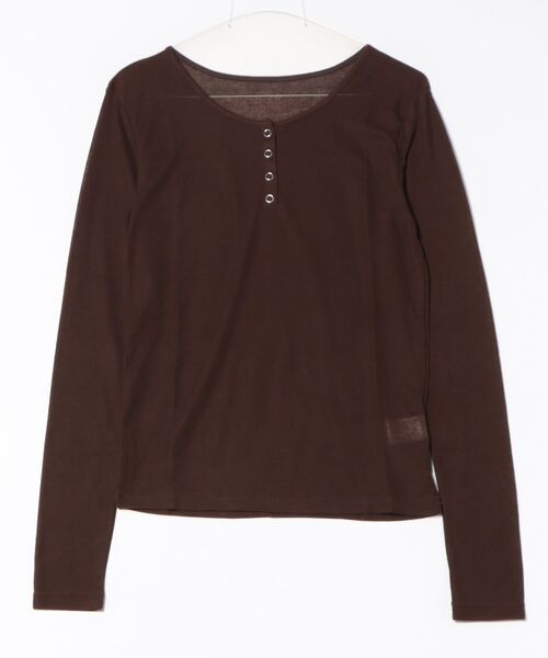 STYLEBLOCK(スタイルブロック)の「シアーリブヘンリーネックトップス(Tシャツ/カットソー・レディース・ホワイト/杢グレー/ピンク/レッド/ブラウン/ブラック・M)」の4枚目の写真