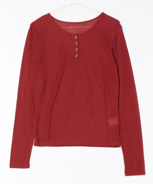 STYLEBLOCK(スタイルブロック)の「シアーリブヘンリーネックトップス(Tシャツ/カットソー・レディース・ホワイト/杢グレー/ピンク/レッド/ブラウン/ブラック・M)」の6枚目の写真