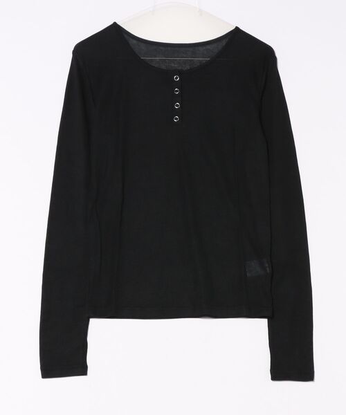 STYLEBLOCK(スタイルブロック)の「シアーリブヘンリーネックトップス(Tシャツ/カットソー・レディース・ホワイト/杢グレー/ピンク/レッド/ブラウン/ブラック・M)」の2枚目の写真