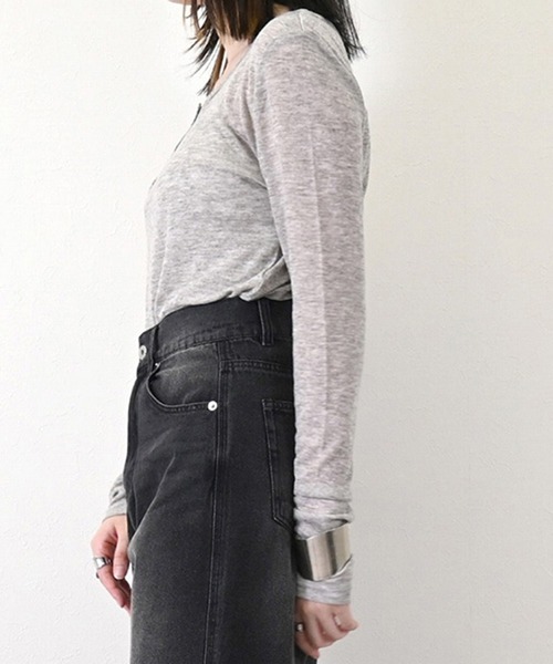 STYLEBLOCK(スタイルブロック)の「シアーリブヘンリーネックトップス(Tシャツ/カットソー・レディース・ホワイト/杢グレー/ピンク/レッド/ブラウン/ブラック・M)」の9枚目の写真