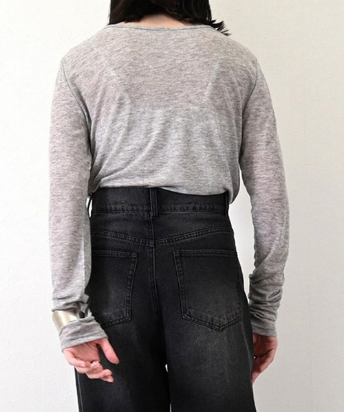 STYLEBLOCK(スタイルブロック)の「シアーリブヘンリーネックトップス(Tシャツ/カットソー・レディース・ホワイト/杢グレー/ピンク/レッド/ブラウン/ブラック・M)」の10枚目の写真