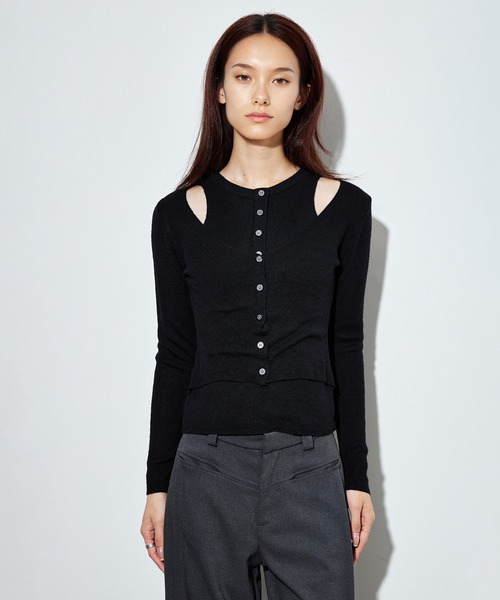 SUWDEE（スーディー）の「wool blend layered knit tops（ニット/セーター・レディース・ブラック/ダークグレー・FREE）」の2枚目の写真