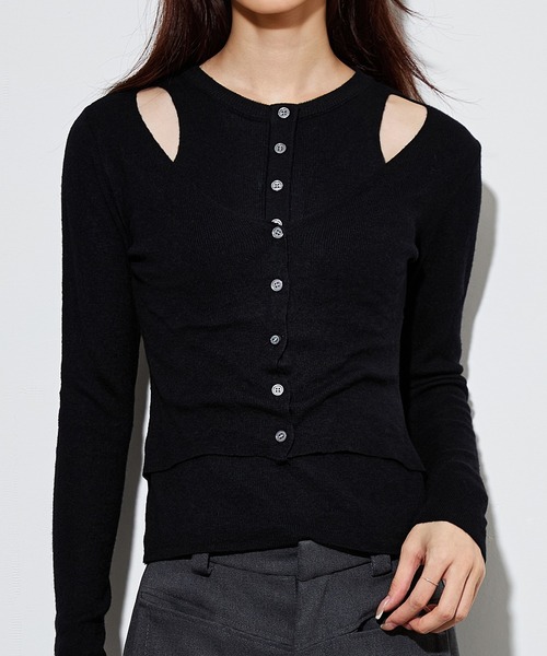 SUWDEE（スーディー）の「wool blend layered knit tops（ニット/セーター・レディース・ブラック/ダークグレー・FREE）」の5枚目の写真