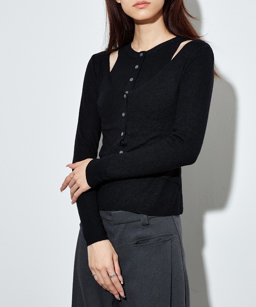 SUWDEE（スーディー）の「wool blend layered knit tops（ニット/セーター・レディース・ブラック/ダークグレー・FREE）」の6枚目の写真