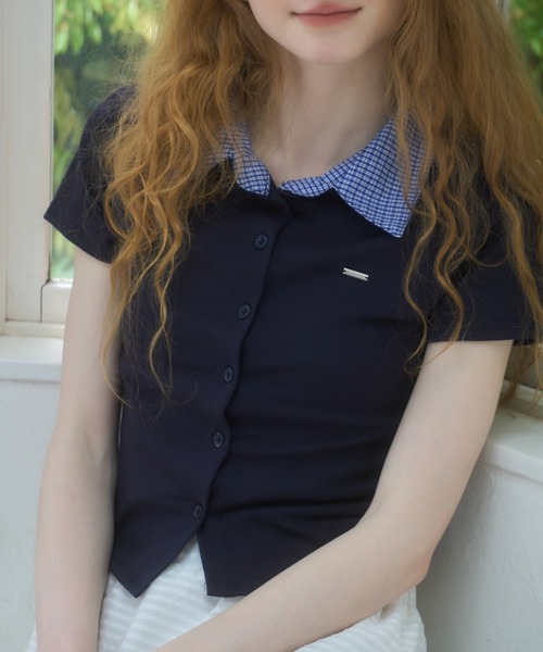 プレート付襟付きトップス/topswithplatecollar