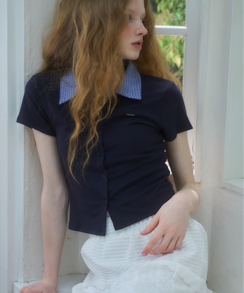 プレート付襟付きトップス/topswithplatecollar