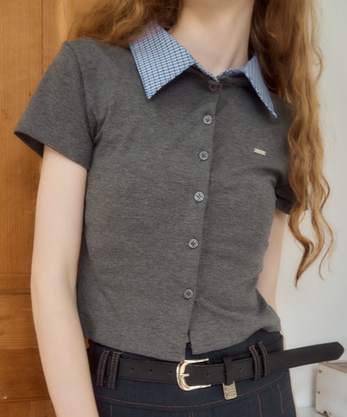 Birthday room（バースデイルーム）の「プレート付襟付きトップス/Plate-attached collared top（Tシャツ/カットソー・レディース・ネイビー/グレー・FREE）」の16枚目の写真