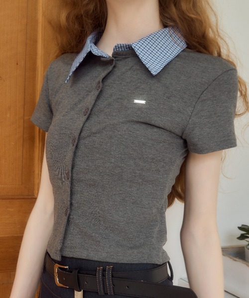 Birthday room（バースデイルーム）の「プレート付襟付きトップス/Plate-attached collared top（Tシャツ/カットソー・レディース・ネイビー/グレー・FREE）」の17枚目の写真