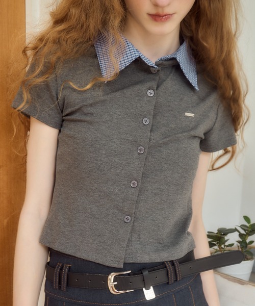 Birthday room（バースデイルーム）の「プレート付襟付きトップス/Plate-attached collared top（Tシャツ/カットソー・レディース・ネイビー/グレー・FREE）」の18枚目の写真