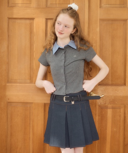 Birthday room（バースデイルーム）の「プレート付襟付きトップス/Plate-attached collared top（Tシャツ/カットソー・レディース・ネイビー/グレー・FREE）」の19枚目の写真