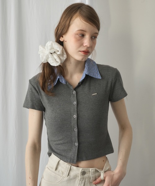 Birthday room（バースデイルーム）の「プレート付襟付きトップス/Plate-attached collared top（Tシャツ/カットソー・レディース・ネイビー/グレー・FREE）」の11枚目の写真