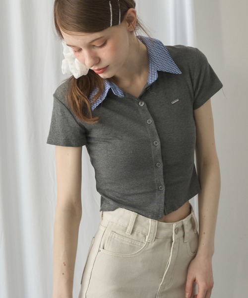 Birthday room（バースデイルーム）の「プレート付襟付きトップス/Plate-attached collared top（Tシャツ/カットソー・レディース・ネイビー/グレー・FREE）」の12枚目の写真