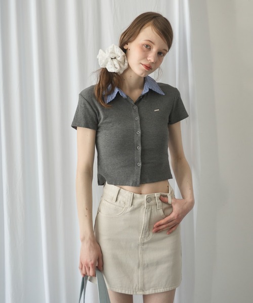 Birthday room（バースデイルーム）の「プレート付襟付きトップス/Plate-attached collared top（Tシャツ/カットソー・レディース・ネイビー/グレー・FREE）」の14枚目の写真