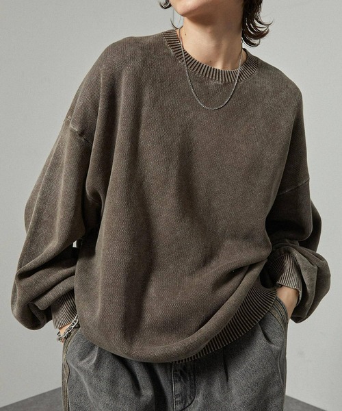 Alfred Alex（アルフレッドアレックス）の「【Alfred Alex】ヴィンテージ加工 スノーウォッシュ オーバーサイズスウェットライクニット（ニット/セーター・メンズ・ダークブラウン/ダークネイビー/グレー/ワイン/ブラック・L/M）」の3枚目の写真