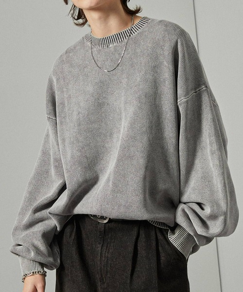 Alfred Alex（アルフレッドアレックス）の「【Alfred Alex】ヴィンテージ加工 スノーウォッシュ オーバーサイズスウェットライクニット（ニット/セーター・メンズ・ダークブラウン/ダークネイビー/グレー/ワイン/ブラック・L/M）」の2枚目の写真