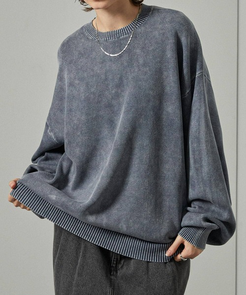 Alfred Alex（アルフレッドアレックス）の「【Alfred Alex】ヴィンテージ加工 スノーウォッシュ オーバーサイズスウェットライクニット（ニット/セーター・メンズ・ダークブラウン/ダークネイビー/グレー/ワイン/ブラック・L/M）」の4枚目の写真