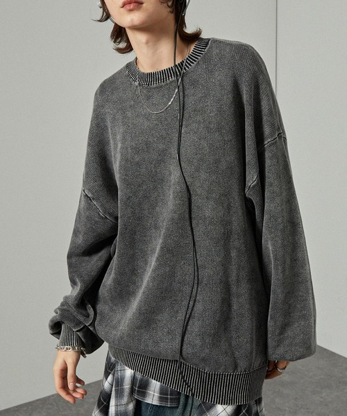 Alfred Alex（アルフレッドアレックス）の「【Alfred Alex】ヴィンテージ加工 スノーウォッシュ オーバーサイズスウェットライクニット（ニット/セーター・メンズ・ダークブラウン/ダークネイビー/グレー/ワイン/ブラック・L/M）」の6枚目の写真