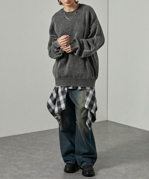 Alfred Alex（アルフレッドアレックス）の「【Alfred Alex】ヴィンテージ加工 スノーウォッシュ オーバーサイズスウェットライクニット（ニット/セーター・メンズ・ダークブラウン/ダークネイビー/グレー/ワイン/ブラック・L/M）」の10枚目の写真