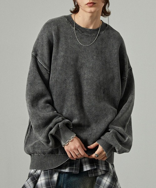 Alfred Alex（アルフレッドアレックス）の「【Alfred Alex】ヴィンテージ加工 スノーウォッシュ オーバーサイズスウェットライクニット（ニット/セーター・メンズ・ダークブラウン/ダークネイビー/グレー/ワイン/ブラック・L/M）」の14枚目の写真