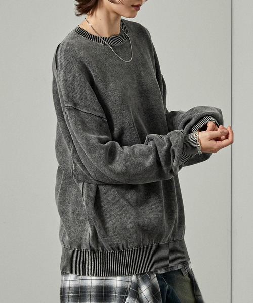 Alfred Alex（アルフレッドアレックス）の「【Alfred Alex】ヴィンテージ加工 スノーウォッシュ オーバーサイズスウェットライクニット（ニット/セーター・メンズ・ダークブラウン/ダークネイビー/グレー/ワイン/ブラック・L/M）」の17枚目の写真