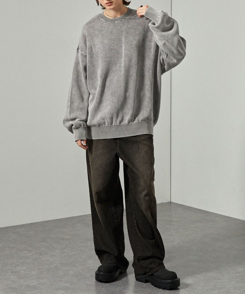 Alfred Alex（アルフレッドアレックス）の「【Alfred Alex】ヴィンテージ加工 スノーウォッシュ オーバーサイズスウェットライクニット（ニット/セーター・メンズ・ダークブラウン/ダークネイビー/グレー/ワイン/ブラック・L/M）」の20枚目の写真