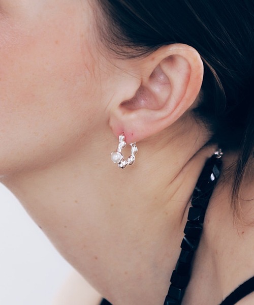 【silver925】Pearl droplets Pierce / 淡水パールドロップフープピアス
