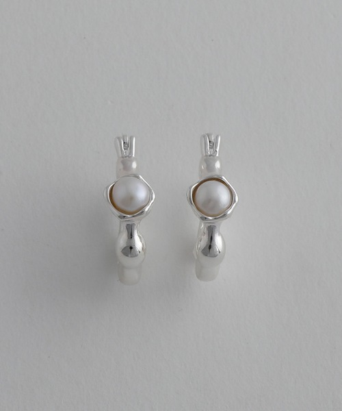 【silver925】Pearl droplets Pierce / 淡水パールドロップフープピアス