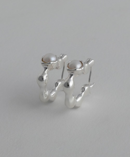 【silver925】Pearl droplets Pierce / 淡水パールドロップフープピアス