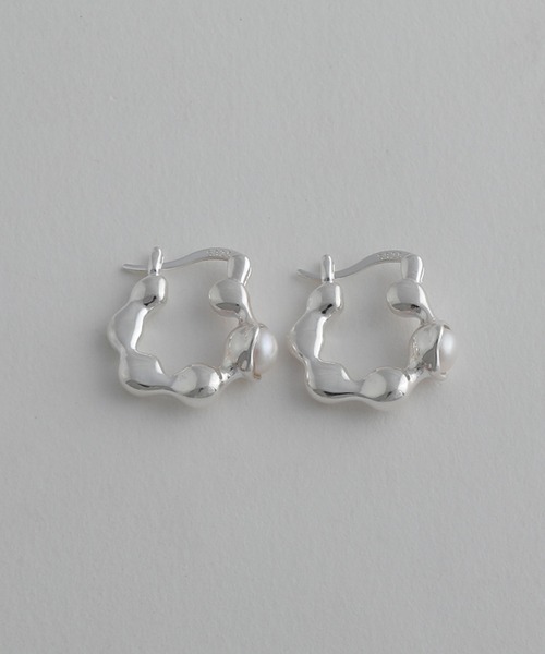 【silver925】Pearl droplets Pierce / 淡水パールドロップフープピアス