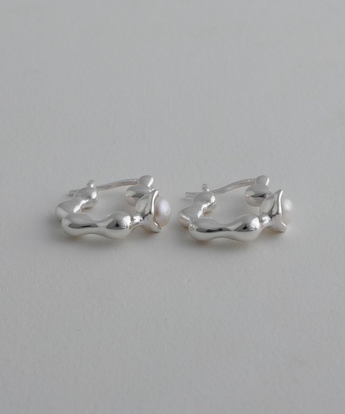 【silver925】Pearl droplets Pierce / 淡水パールドロップフープピアス