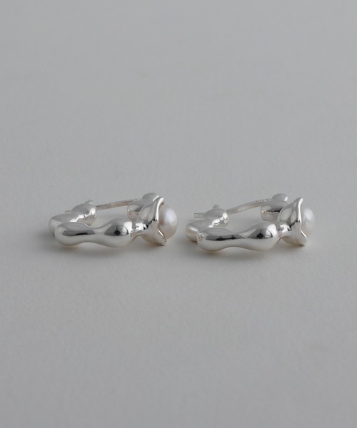 【silver925】Pearl droplets Pierce / 淡水パールドロップフープピアス