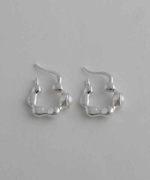 【silver925】Pearl droplets Pierce / 淡水パールドロップフープピアス