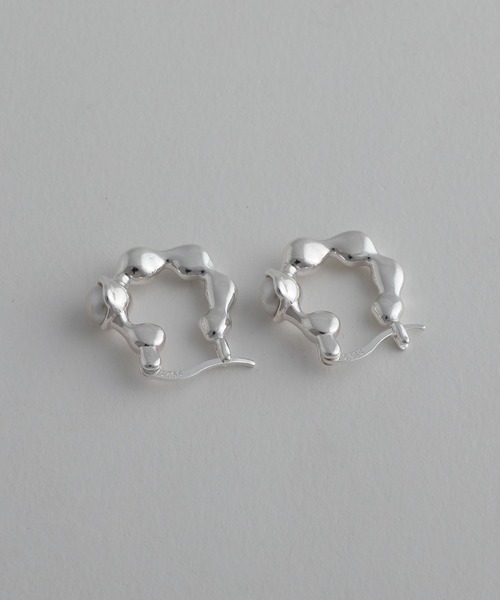 【silver925】Pearl droplets Pierce / 淡水パールドロップフープピアス