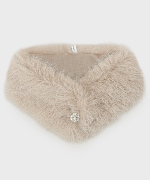 index（インデックス）の「ビジュー付きフェイクファーティペット（ストール/ショール・レディース・グレー/オフホワイト/ベージュ・00）」の3枚目の写真