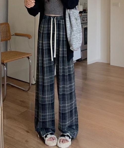 cammie(キャミー)の「ウエストコードチェックパンツ(その他パンツ・レディース・ブラウン/ネイビー・F)」の2枚目の写真