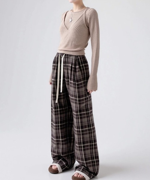 cammie(キャミー)の「ウエストコードチェックパンツ(その他パンツ・レディース・ブラウン/ネイビー・F)」の3枚目の写真