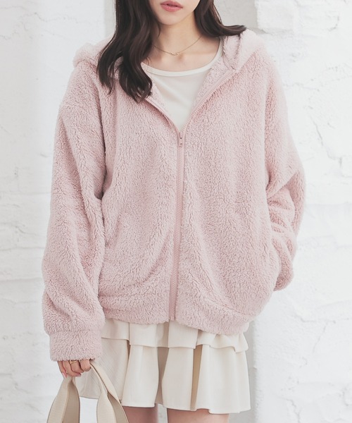 Honeys(ハニーズ)の「【ハニぽか】ボアジップパーカー(パーカー・レディース・ベージュ/スミクロ/モカ/アイボリー/ピンク・S/M/LL/L/3L)」の1枚目の写真