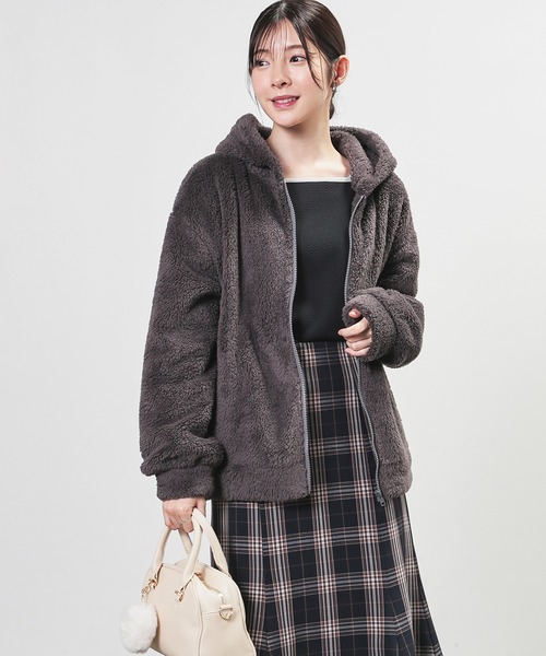 Honeys(ハニーズ)の「【ハニぽか】ボアジップパーカー(パーカー・レディース・ベージュ/スミクロ/モカ/アイボリー/ピンク・S/M/LL/L/3L)」の10枚目の写真