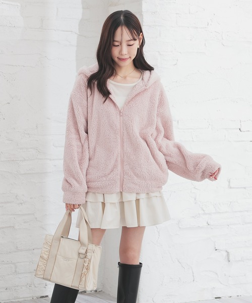 Honeys(ハニーズ)の「【ハニぽか】ボアジップパーカー(パーカー・レディース・ベージュ/スミクロ/モカ/アイボリー/ピンク・S/M/LL/L/3L)」の12枚目の写真